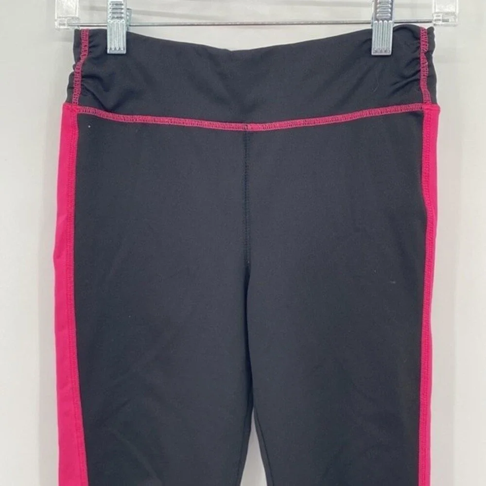 New Balance Black Crop Capri Leggings Pink Stripe Girls XL 14-16